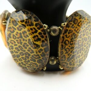 Leopard Animal Print‎ Stretch Bracelet Faceted 1.5" Resin Ovals Lightweight Fun